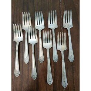 VTG 1929 R.C.C.O. Crusader Silver Plate Set of 8 Salad Forks